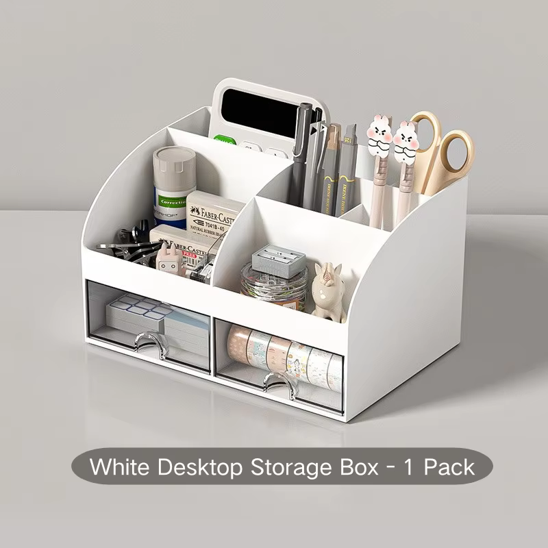 Organisateur de bureau avec 2 tiroirs, boîte de rangement de bureau en plastique multi-compartiments