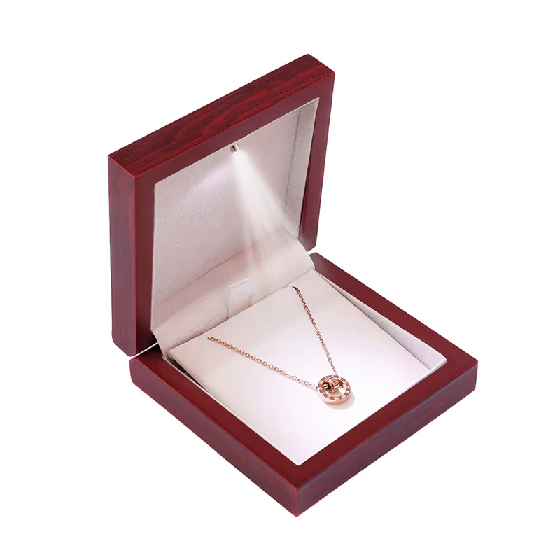 Boîte à bijoux en bois avec éclairage LED, boîte à collier, boîte à pendentif, boîte à boucles d'ore