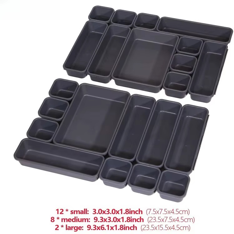 Organisateur de tiroir en plastique emboîtable, boîte de rangement pour tiroir, style simple, organi