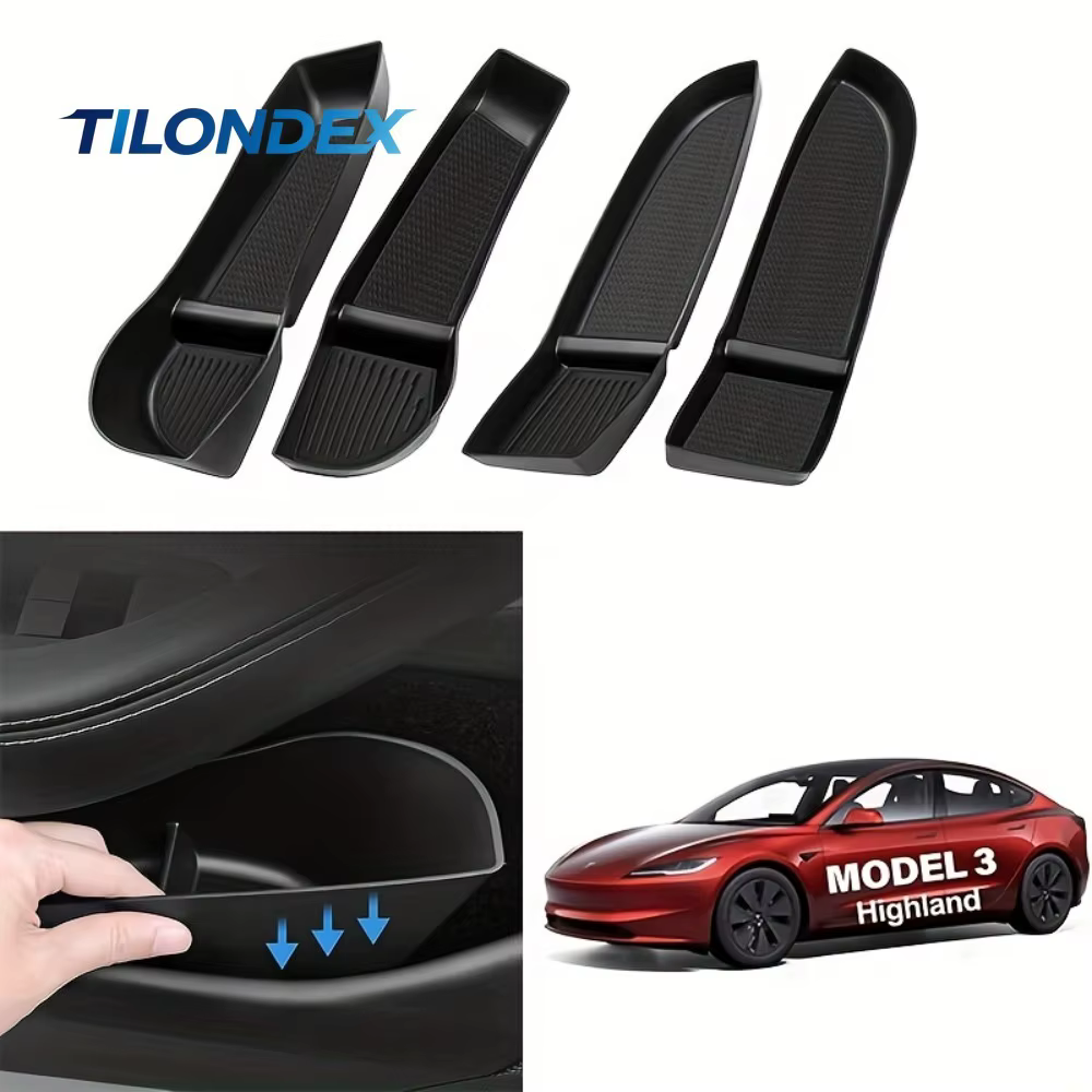 TILONDEX Ensemble de quatre boîtes de rangement pour portes en TPE noir pour Model 3, 2023-2025