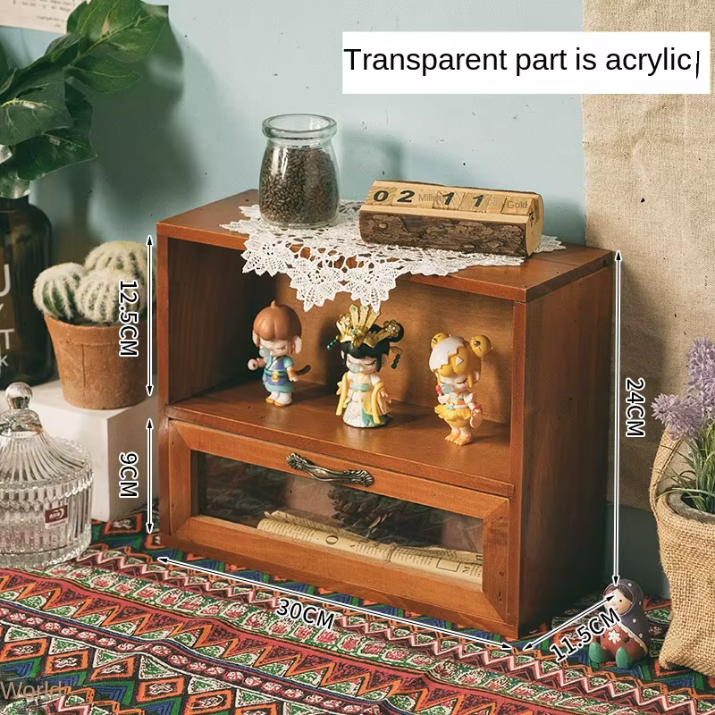 Vitrine nordique rétro en bois massif, double porte, armoire de rangement pour divers cosmétiques, t