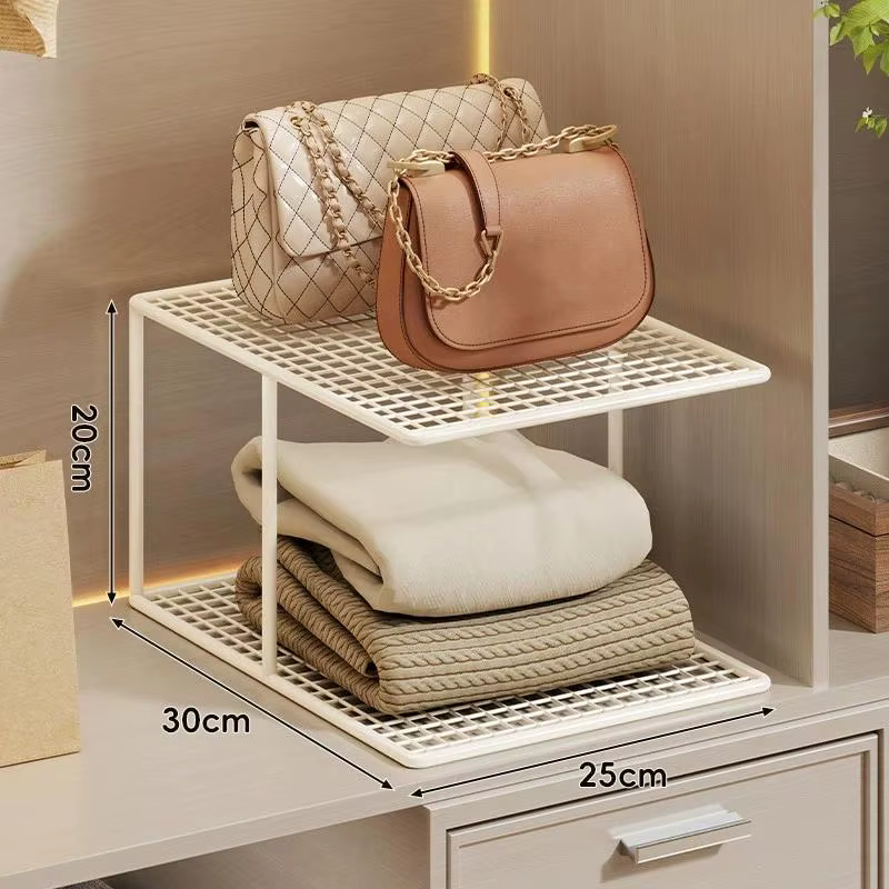 Étagère de rangement empilable en maille métallique à plusieurs niveaux pour armoire, accessoires de