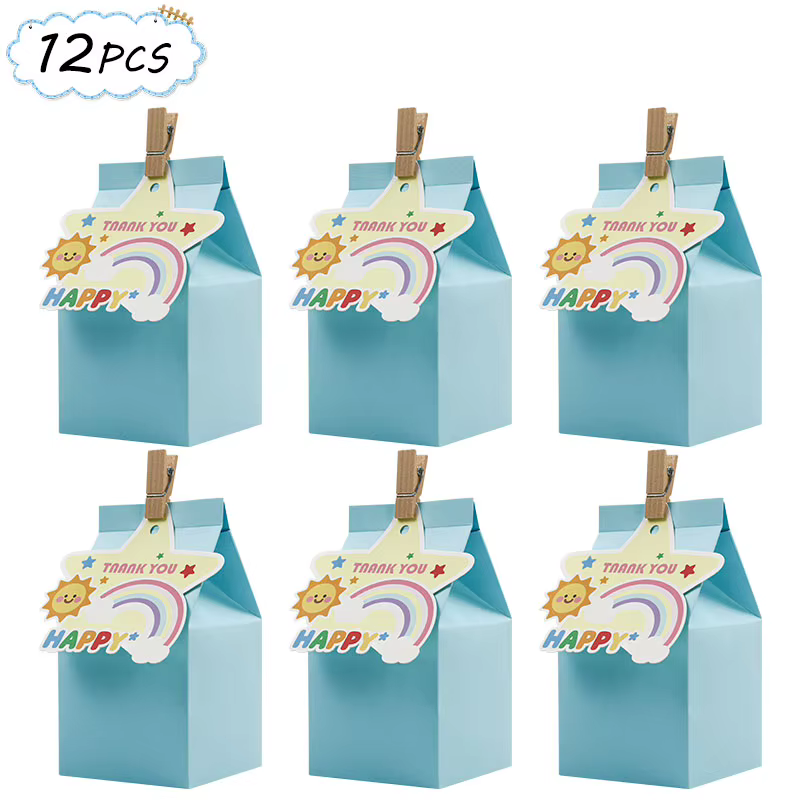 12 boîtes cadeaux colorées pastel pour fête, boîtes à bonbons en papier avec étiquettes de remerciem