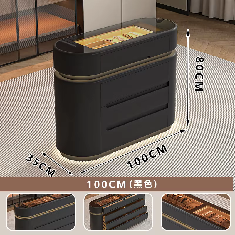 Meuble de rangement noir en bois avec poignées dissimulées, style nordique de luxe, polyvalent et lé