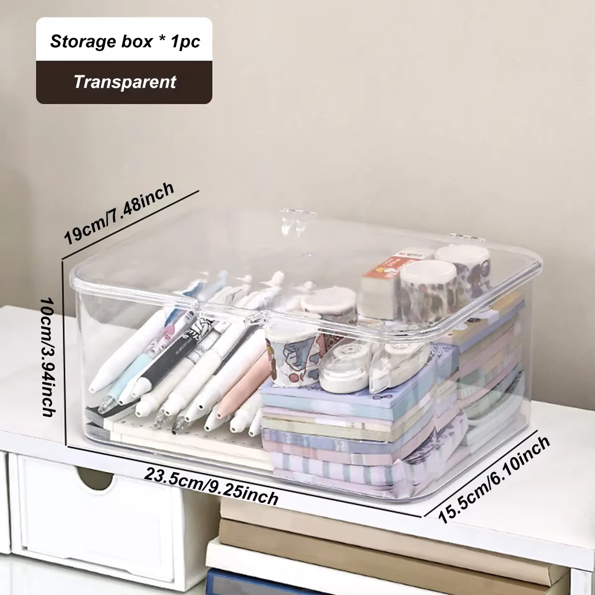 Boîte de rangement en plastique à couvercle rabattable, organisateur de bureau multifonctionnel pour