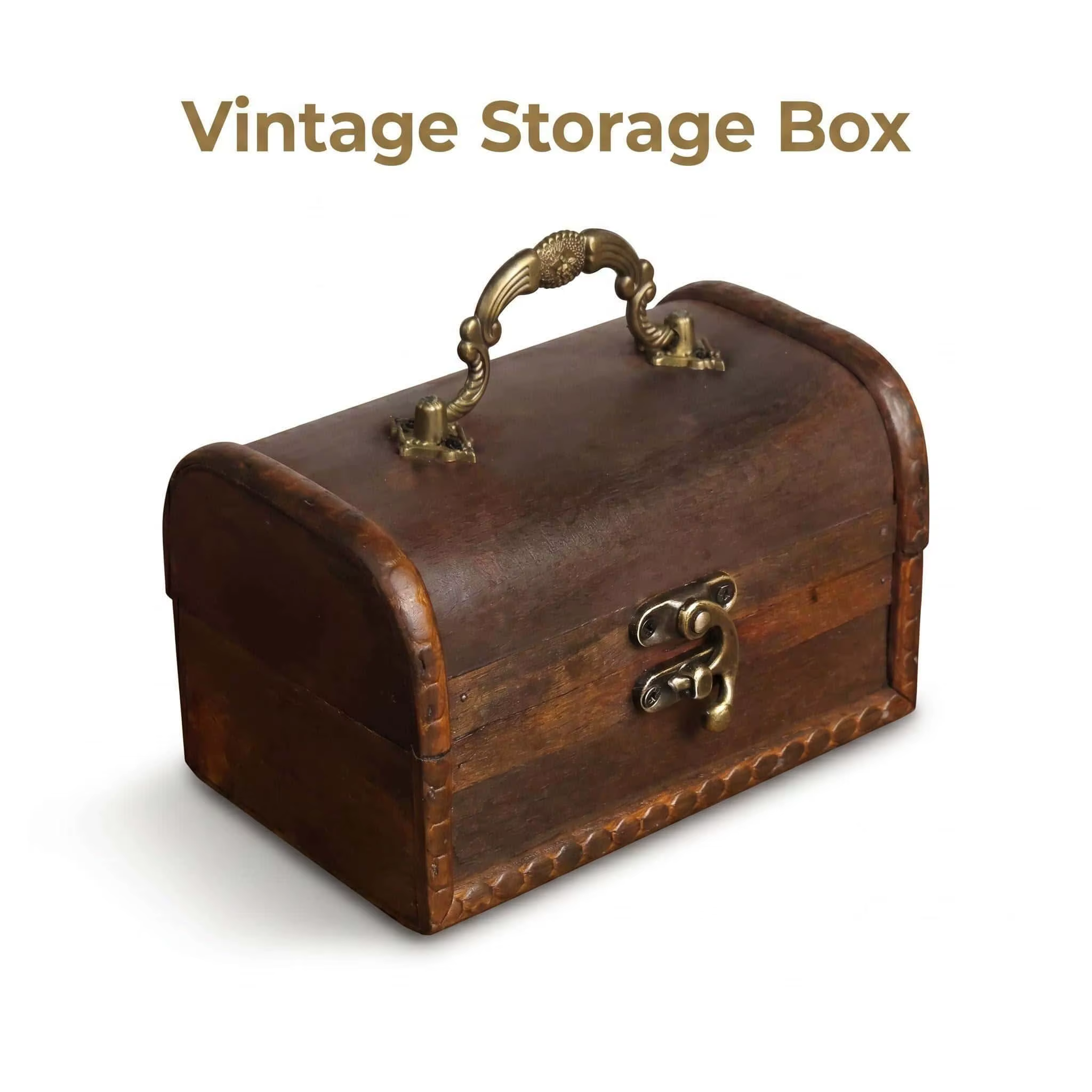 Boîte de rangement en bois vintage avec poignée sculptée, coffre au trésor rétro pour organiser les 