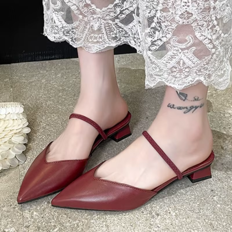Mules à talons mi-hauts élégantes pour femmes à bout pointu, sandales décontractées, escarpins de mo