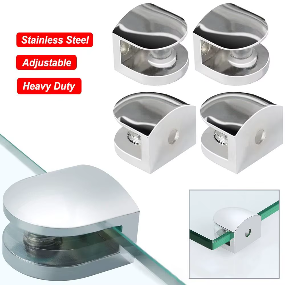 Supports de fixation pour étagères en verre en acier inoxydable robustes argentés réglables à montag