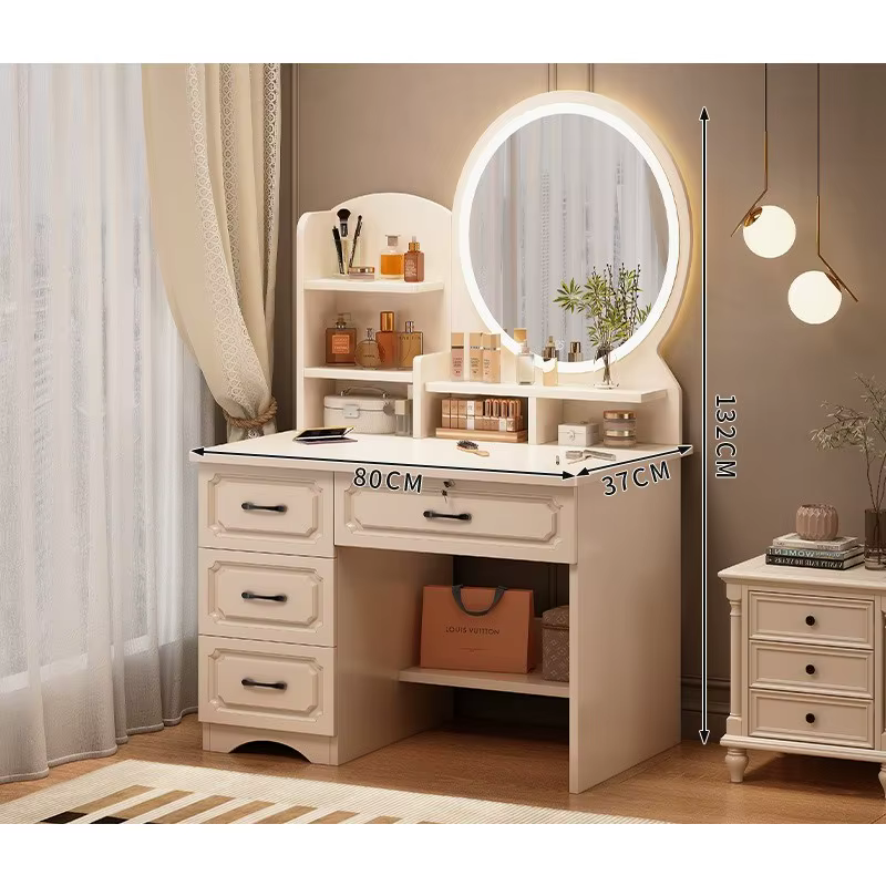 Table de toilette pour petit appartement avec miroir, rangement intégré, table de maquillage, style