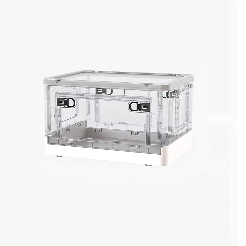 Bacs de rangement pliables avec 3 portes latérales, boîtes de rangement pliantes en plastique transp