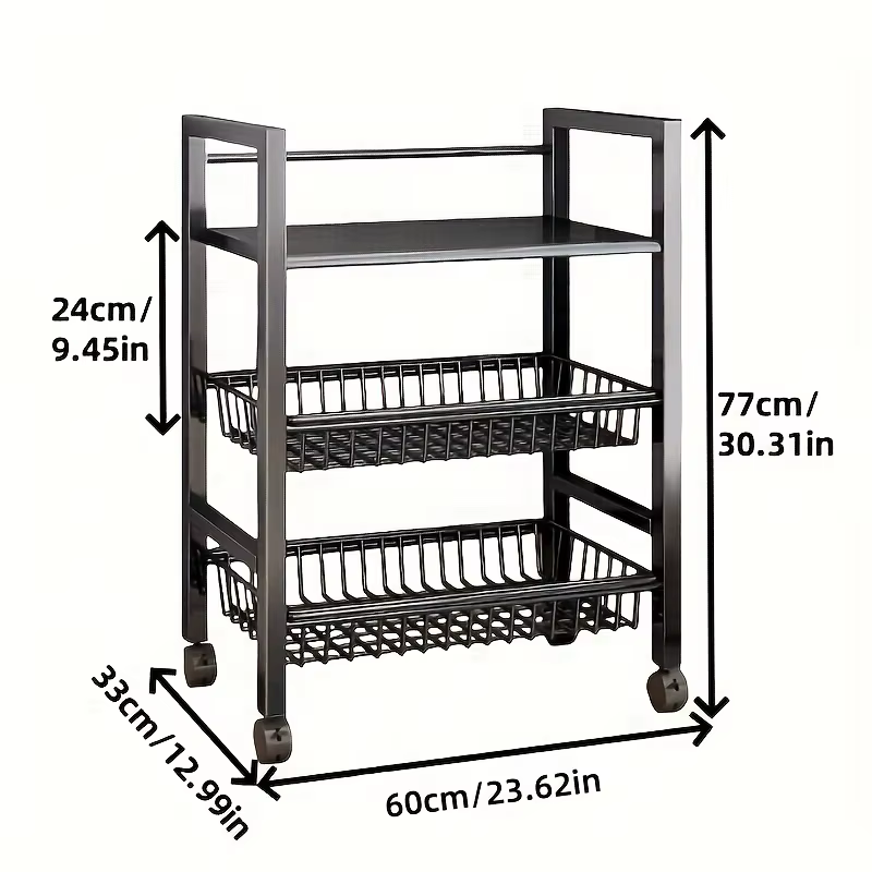 Support de rangement Mobile 1 pièce, étagère de cuisine réglable à 4 niveaux avec 3 paniers métalliq