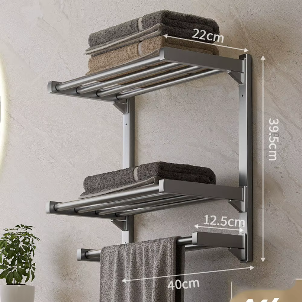 Porte-serviettes mural pliable pour salle de bain, étagère de rangement pour serviettes, support de 