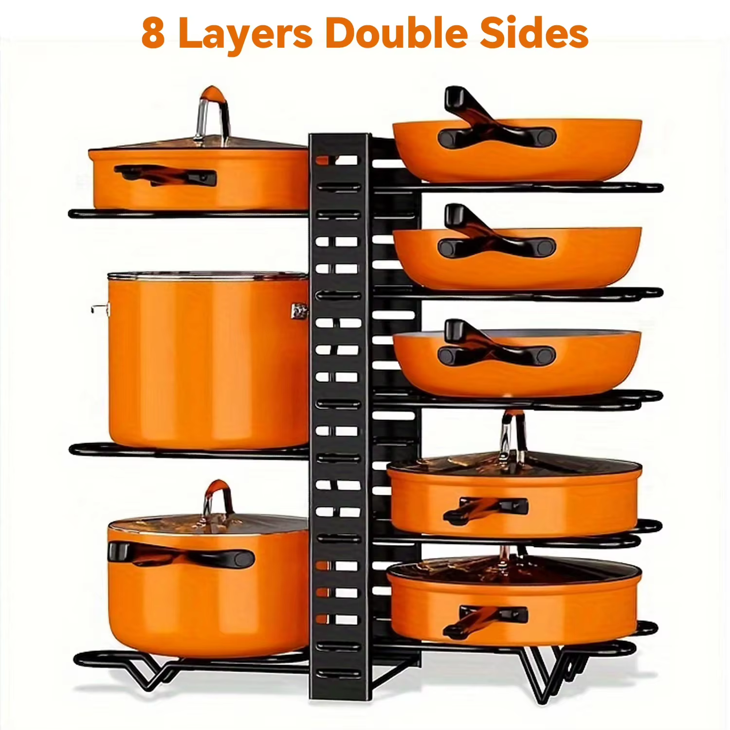 Organisateur de support de casseroles à 8 niveaux peu encombrant – Support en métal durable pour cas