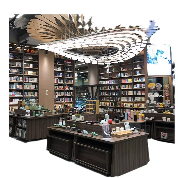 Bibliothèque commerciale personnalisée en bois massif multicouche du sol au plafond, matériel de bib