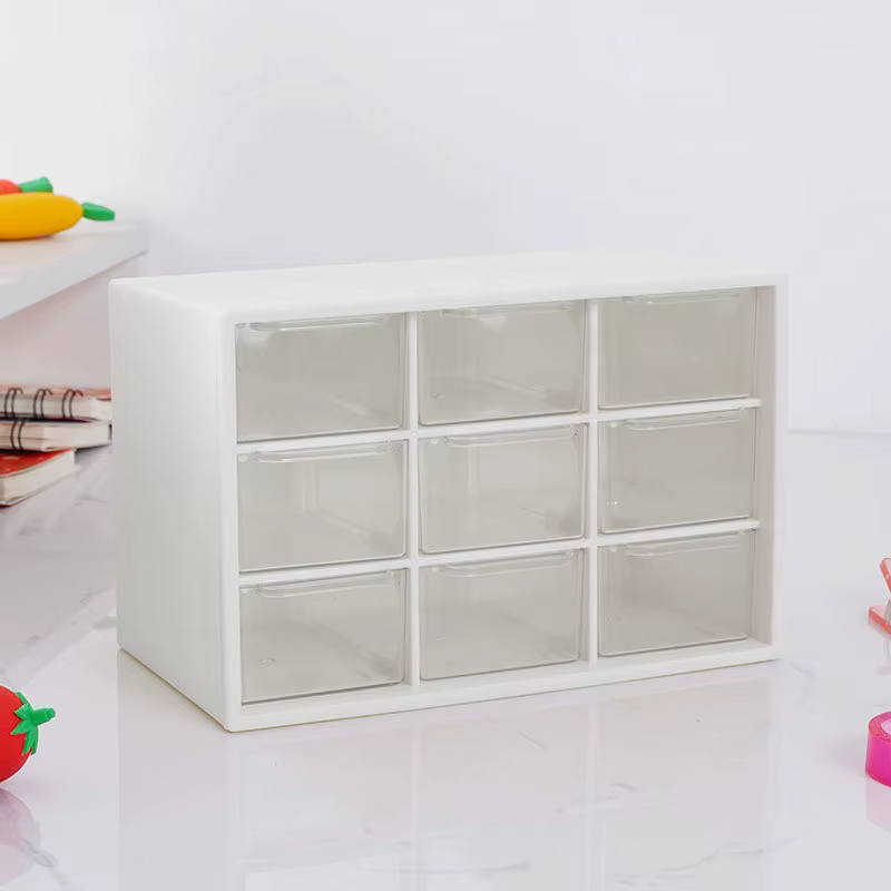 Boîtes de rangement de bureau à 9 compartiments, transparentes, avec petits tiroirs, pour étudiants,