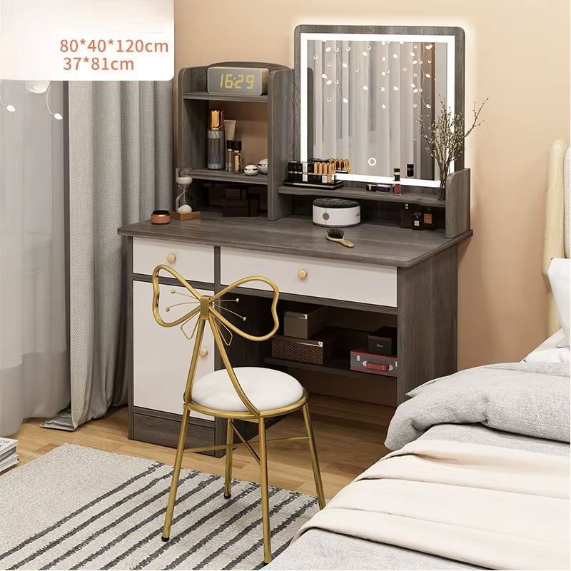 Table de maquillage chambre à coucher avec rangement miroir intégré petit appartement simple multifo
