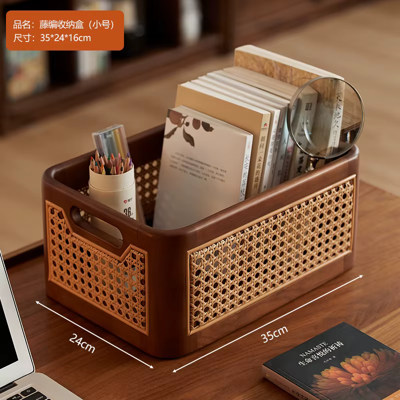 Panier de rangement rectangulaire en rotin de luxe, bac organisateur avec poignées pour la maison, c