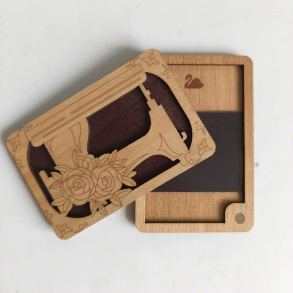 Boîte à couture en bois décorative et durable, couleur curcuma, pour rangement de fil et accessoires
