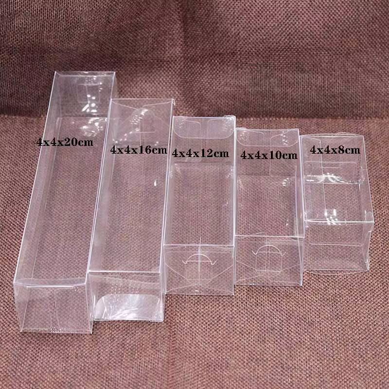 Boîte d'emballage en PVC transparent, 1 lot = 10 pièces, 4x4x8/10/12/16/20cm, vente en gros, emballa