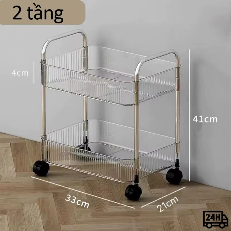 Étagère de rangement transparente à plusieurs niveaux avec roulettes, chariot de rangement premium, 