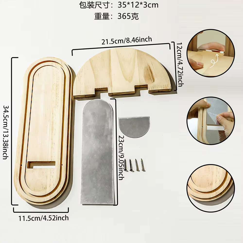 Étagère bohème en bois massif, miroir mural pour pot de fleurs, support de rangement, artisanat en b