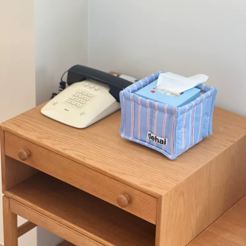 Nouveau panier de rangement carré à rayures, panier de rangement de bureau en tissu à pois, panier d