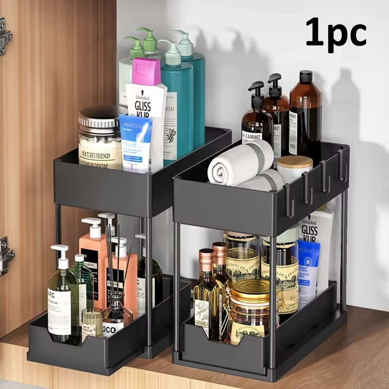 Étagère de rangement extractible à 2 niveaux, noir/blanc, organisateur sous l'évier avec tiroirs ant