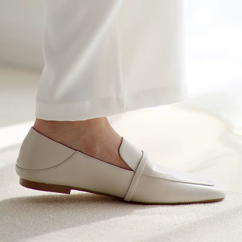 Mocassins décontractés en cuir de vache à bout carré pour femmes, chaussures sans talon, Mules simpl