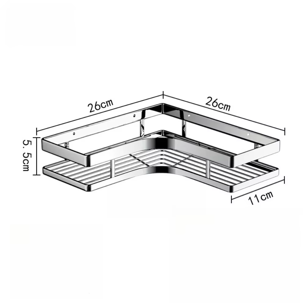 Étagère d'angle de douche en acier inoxydable sans perçage, étagère triangulaire à barre plate épais
