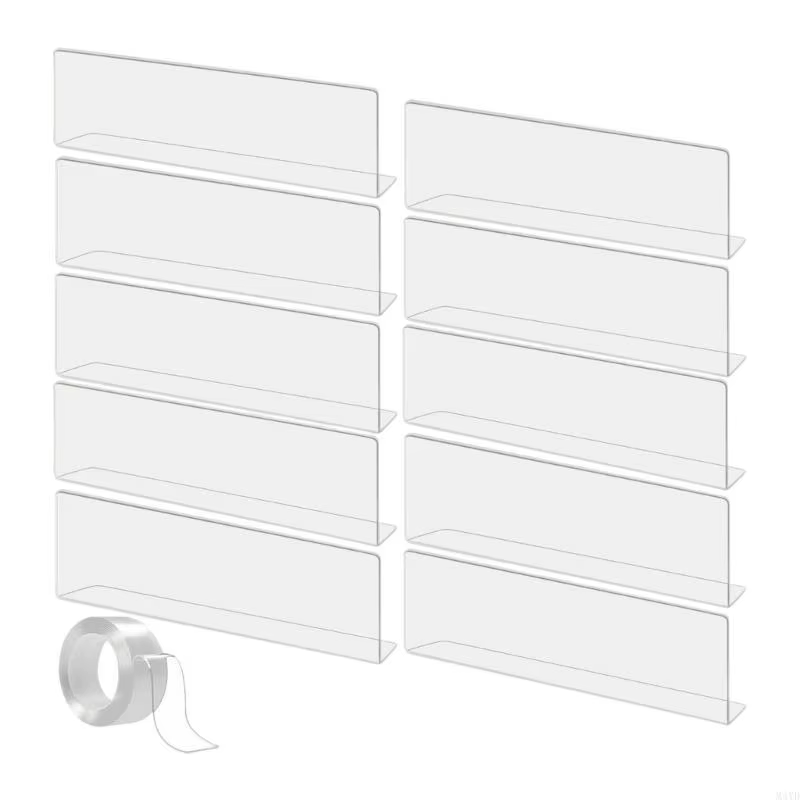 M4YD – lot 10 séparateurs d'étagères en PVC transparent, avec barrières d'étagère à ruban Double fac