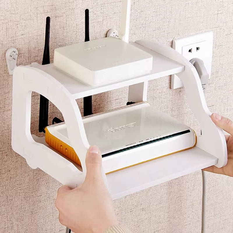 Étagère de routeur WiFi murale, décodeur TV créatif, boîte de rangement supérieure, Double blanc, su