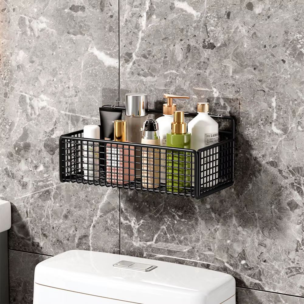 Étagère de rangement noire et blanche pour salle de bain, étagère organisatrice en fer sans perçage,