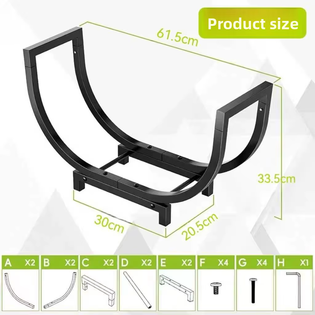 Support à bois de chauffage d'intérieur en acier, porte-bûches multifonctionnel, antirouille, pour j