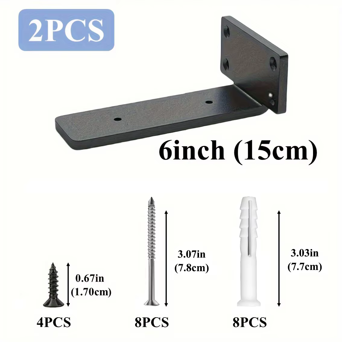 2 pièces 6 8 10 12 pouces noir dissimulé L supports d'étagère flottant dissimulé supports d'étagère 