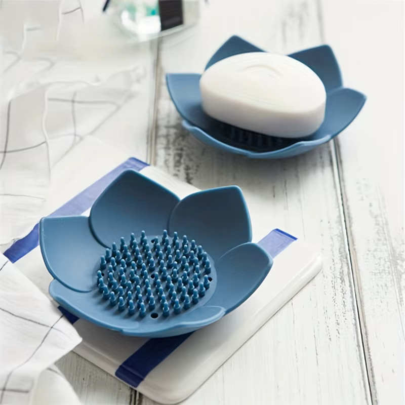 Boîte à savon de salle de bains, 1 pièce, porte-savon Design Lotus, boîte à savon en Silicone, boîte