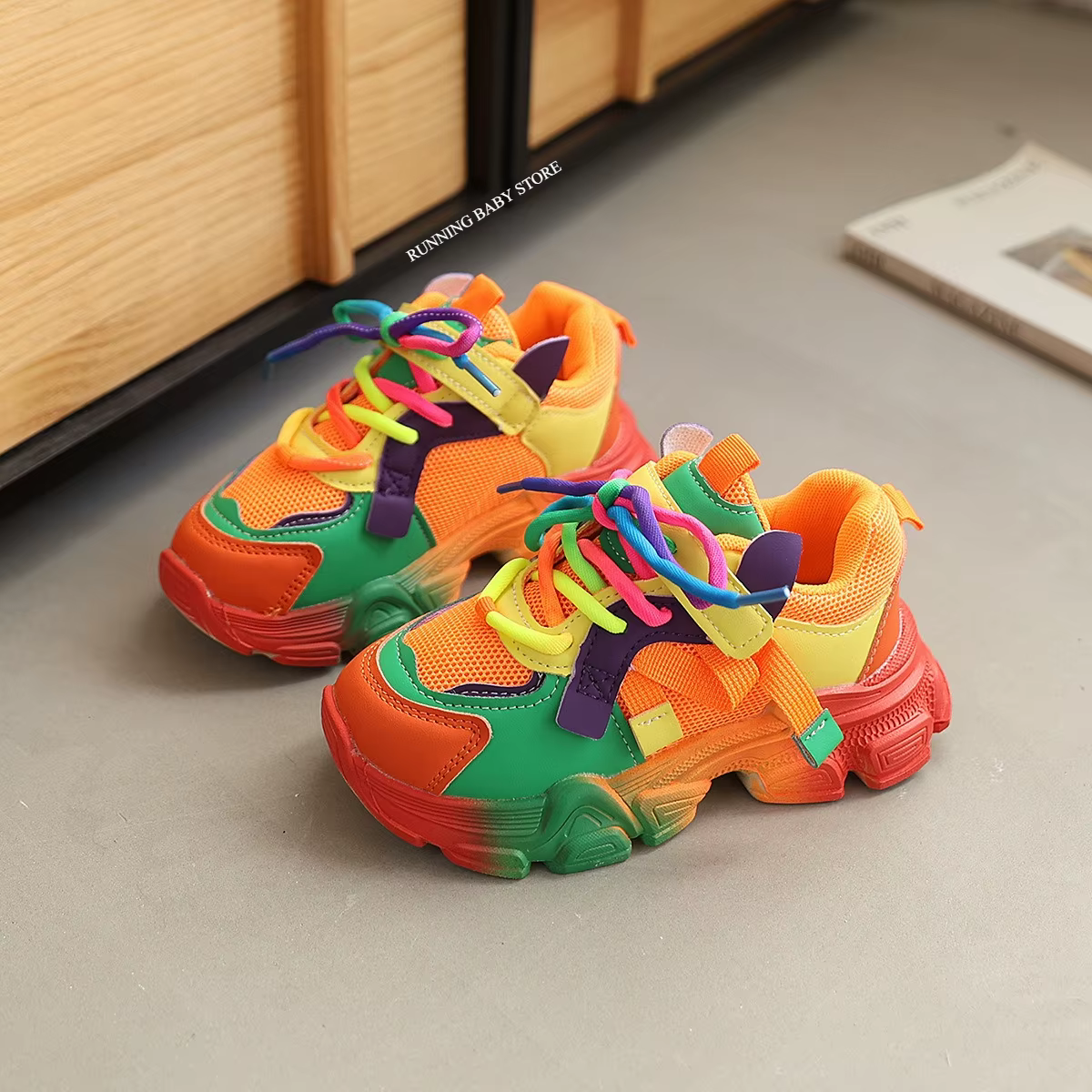 Chaussures de sport pour enfants, garçons et filles, aspect chic, couleurs vives et audacieuses, rés