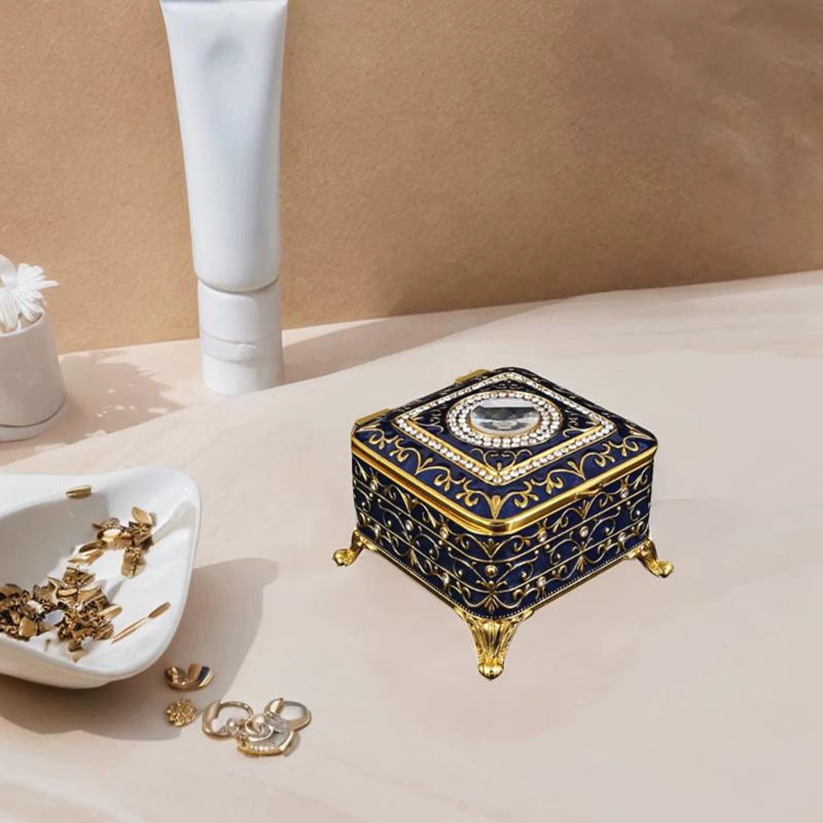 Boîte à bijoux vintage, coffre au trésor, petite boîte de rangement en métal, boîte décorative pour 