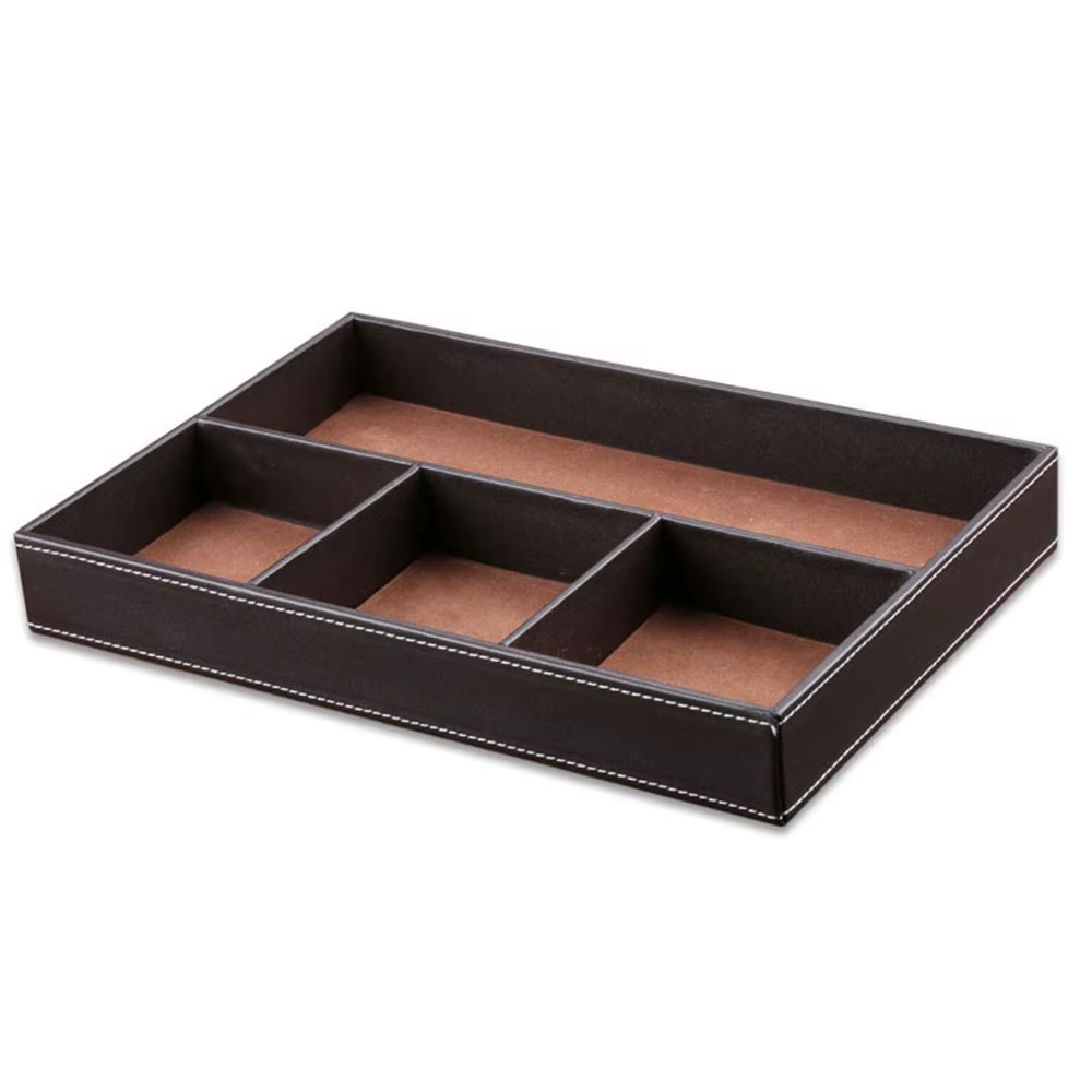 Boîte à articles divers à 4 compartiments, plateau de rangement de table en cuir PU, organisateur de