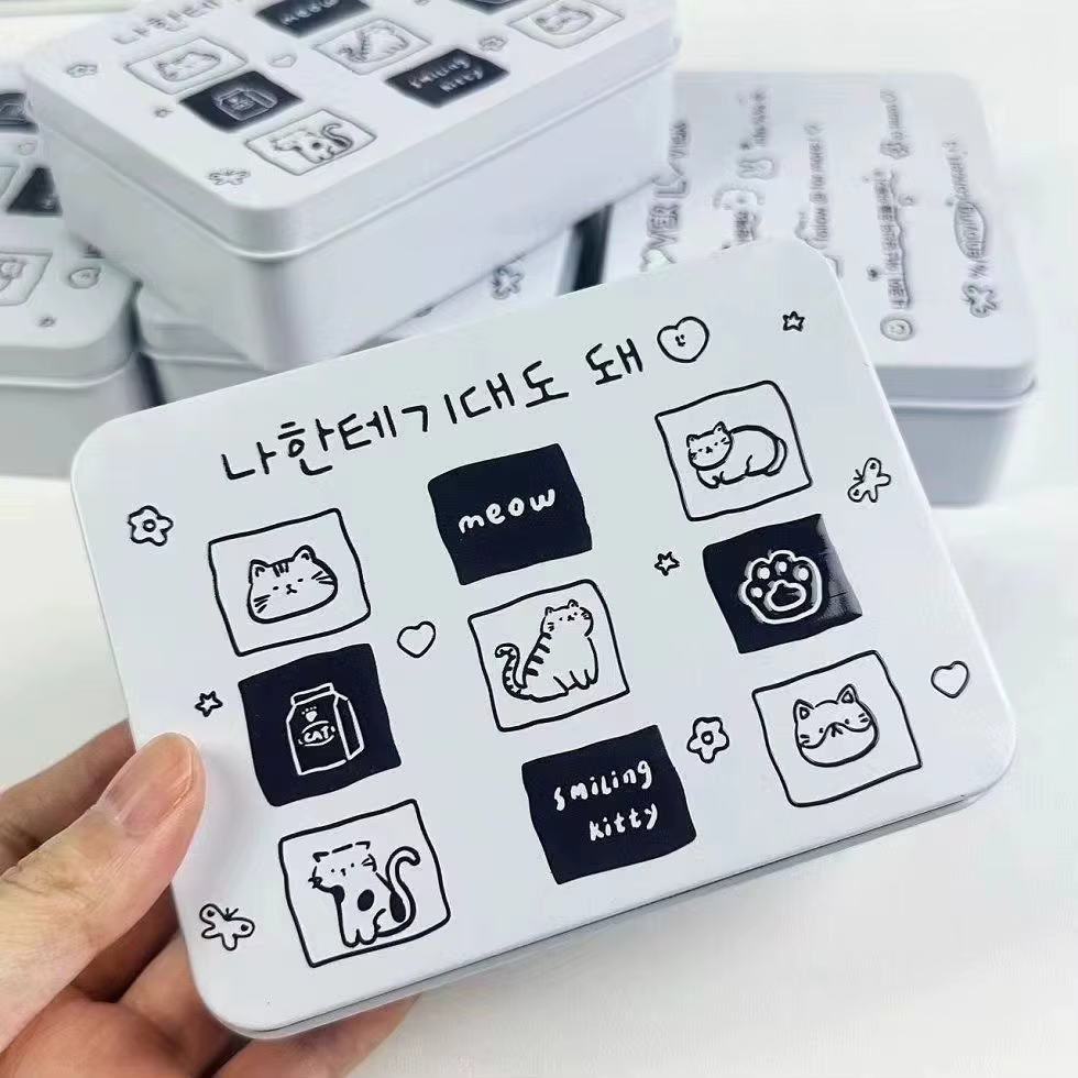 Boîte en fer blanc à motif de chaton effrayé, organisateur de bureau Portable, cadeau mignon avec co