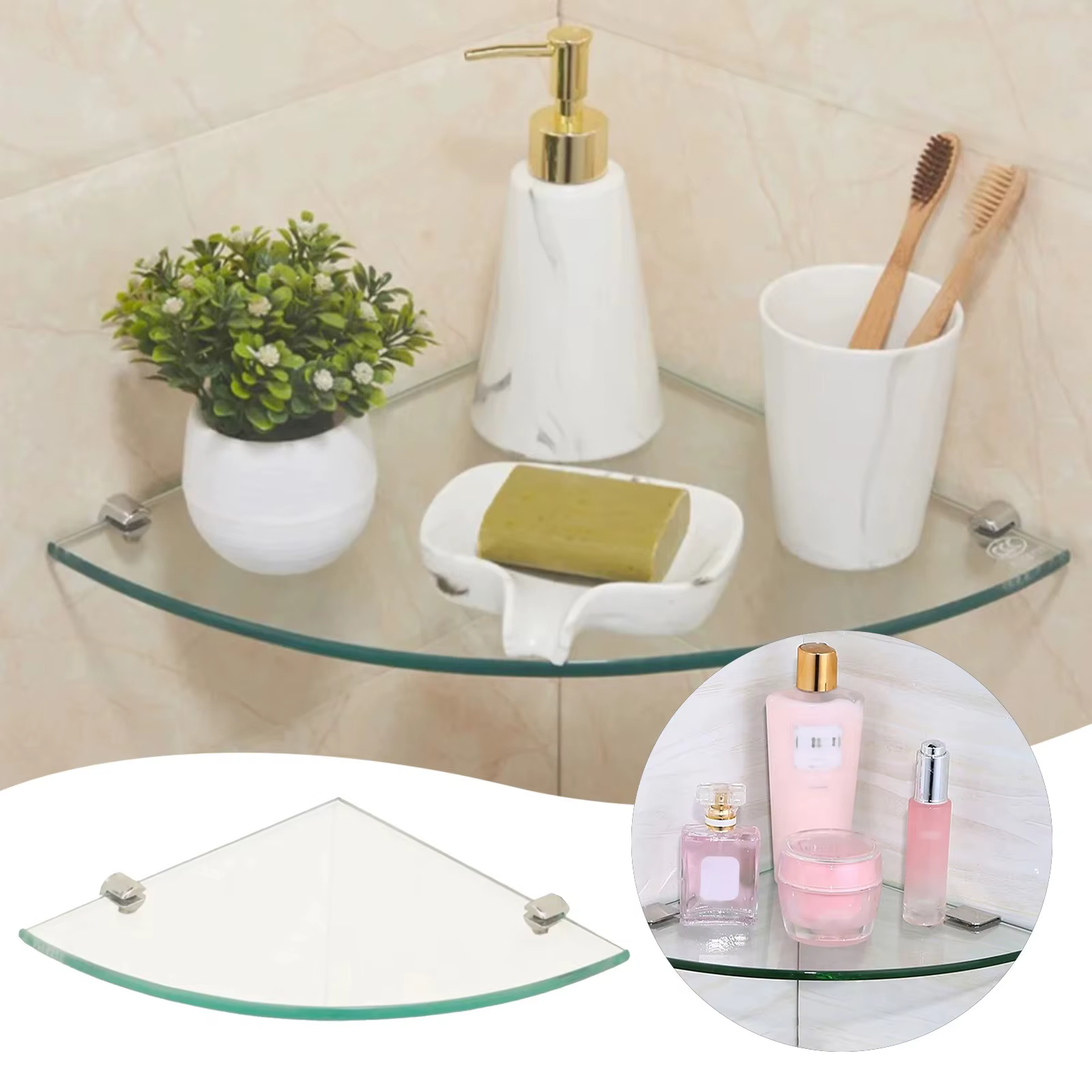 HOShelves-Rangement de douche T1, étagère de bain en verre, support mural, shampooing, accessoires