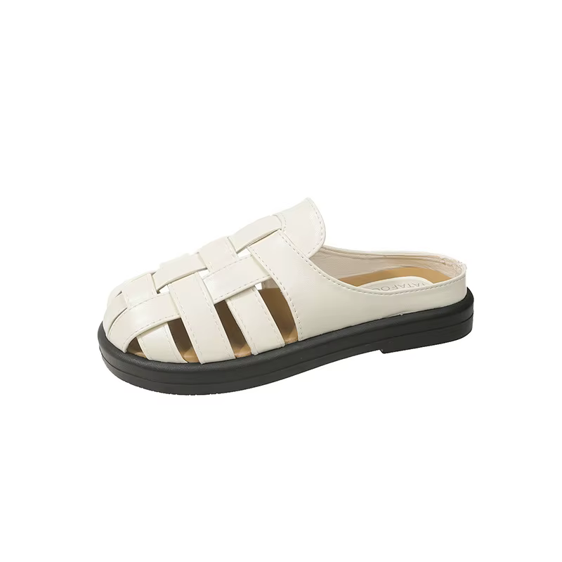 Chaussures plates ouvertes pour femmes, style rétro tressé ajouré, nouvelle collection Printemps-Été