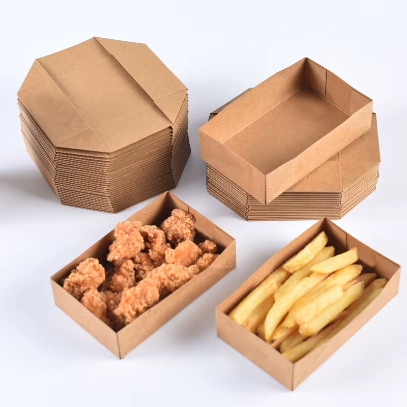 Boîte en papier Kraft pour hamburgers de poulet frit, pépites de poulet, autres plateaux d'emballage