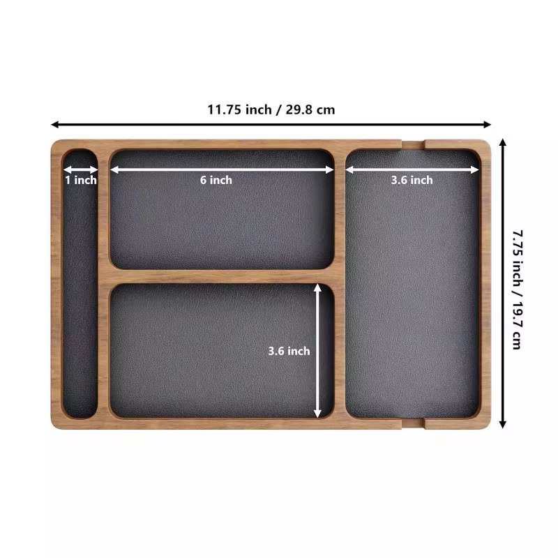 Boîte de rangement de bureau en bois massif avec compartiments, pour téléphone portable, écouteurs e