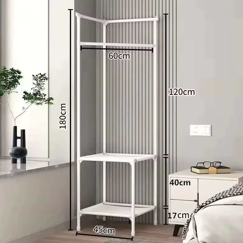 Porte-manteau d'angle multifonctionnel à plusieurs niveaux, sur pied, avec étagère de rangement pour