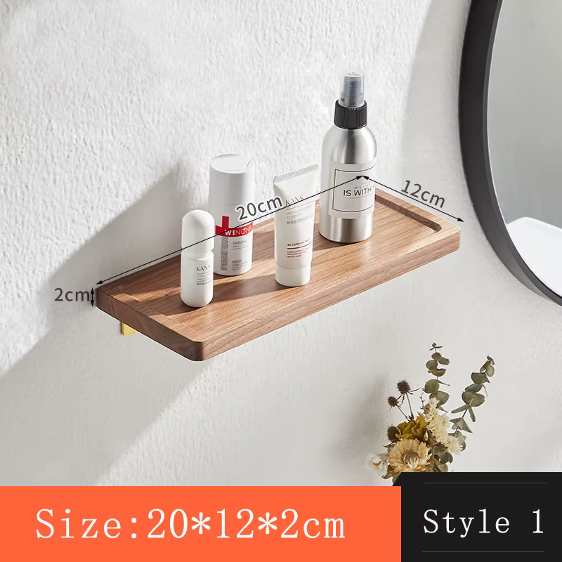 Étagère flottante minimaliste en noyer massif HeMu - Étagère murale en bois pour salle de bain, cham