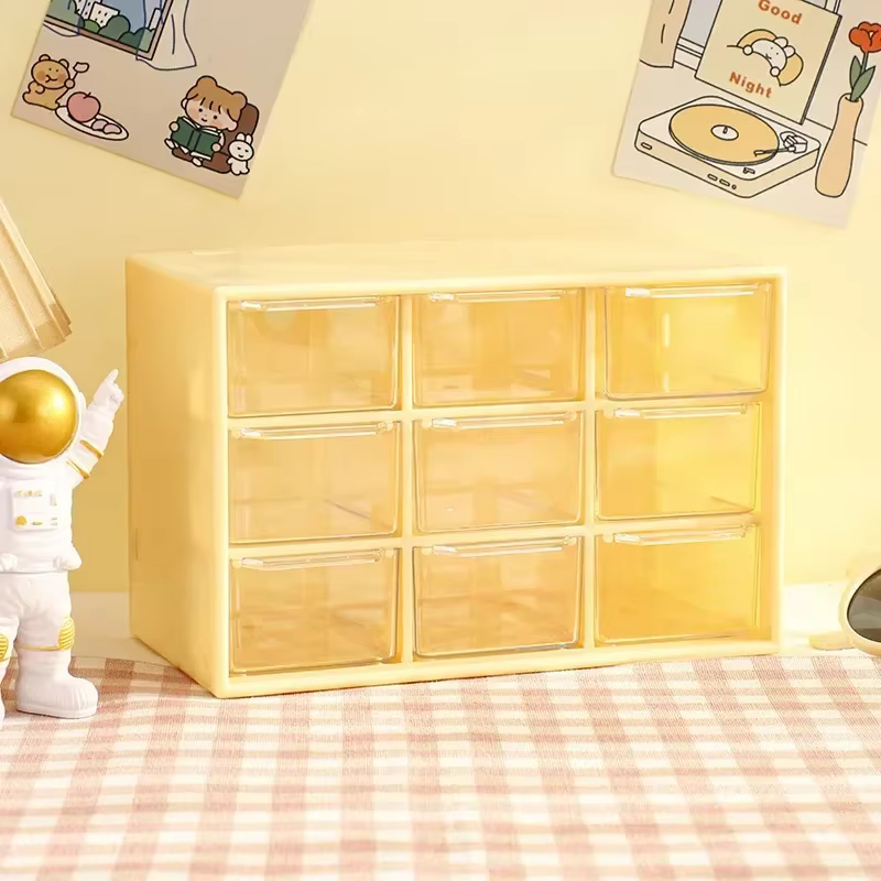 Boîtes de rangement de bureau transparentes à 9 grilles, petit bureau d'étudiant cloisonné, boîte de