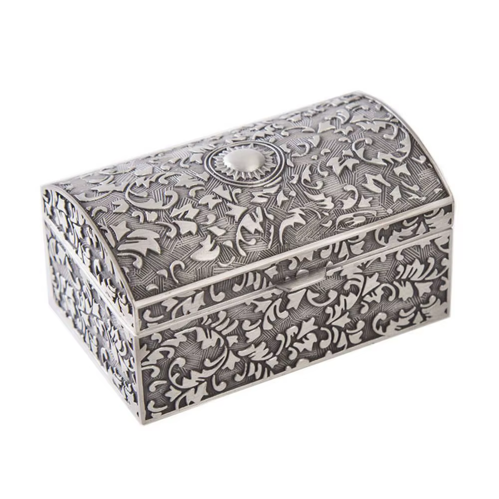 Boîte à bijoux en métal, style européen vintage, boîte de rangement pour bibelots, coffre au trésor 