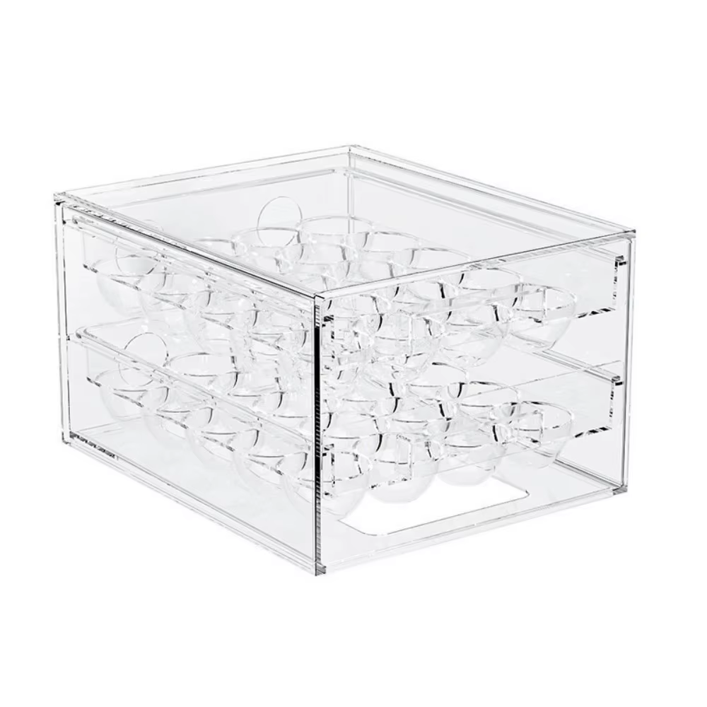 Boîte de rangement pour œufs en plastique pratique, style tiroir, double couche, grande capacité, ca