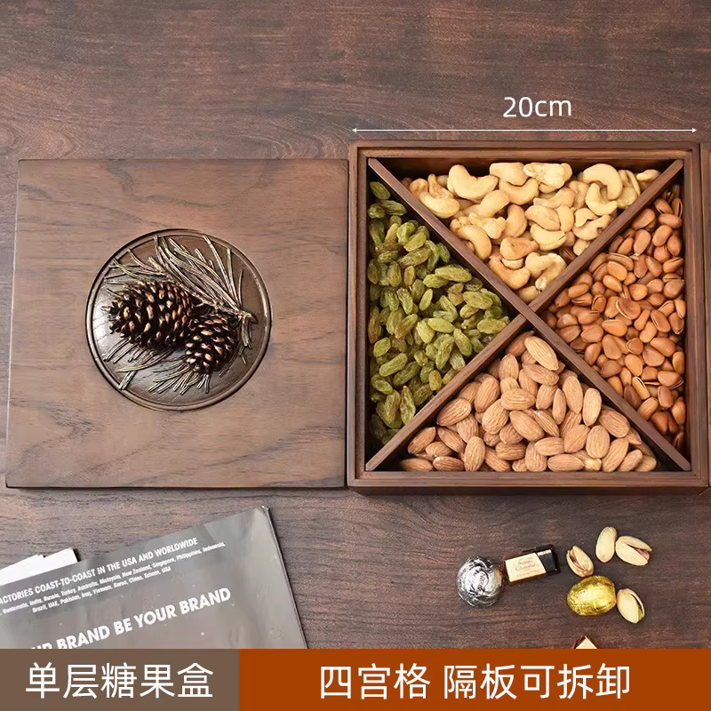 Plateau à collation Double couche en bois massif, pour salon, boîte de rangement de bonbons chinois,