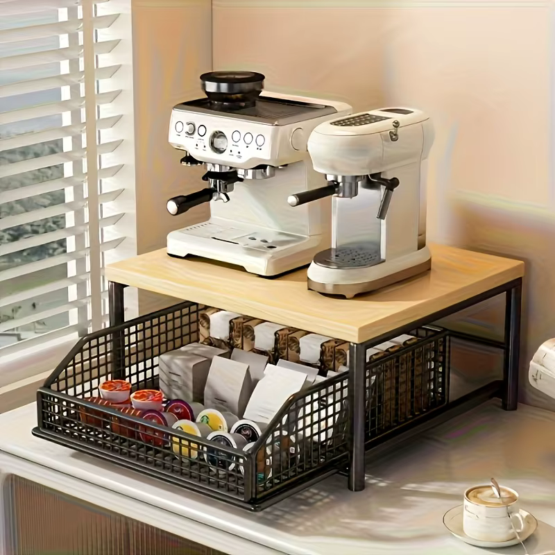 1 noir/blanc cuisine micro-ondes support boîte de rangement tiroir gain de place comptoir support de